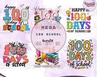 100 Days of School PNG Bundle | Teacher Kids Apparel Designs (Digital Download)