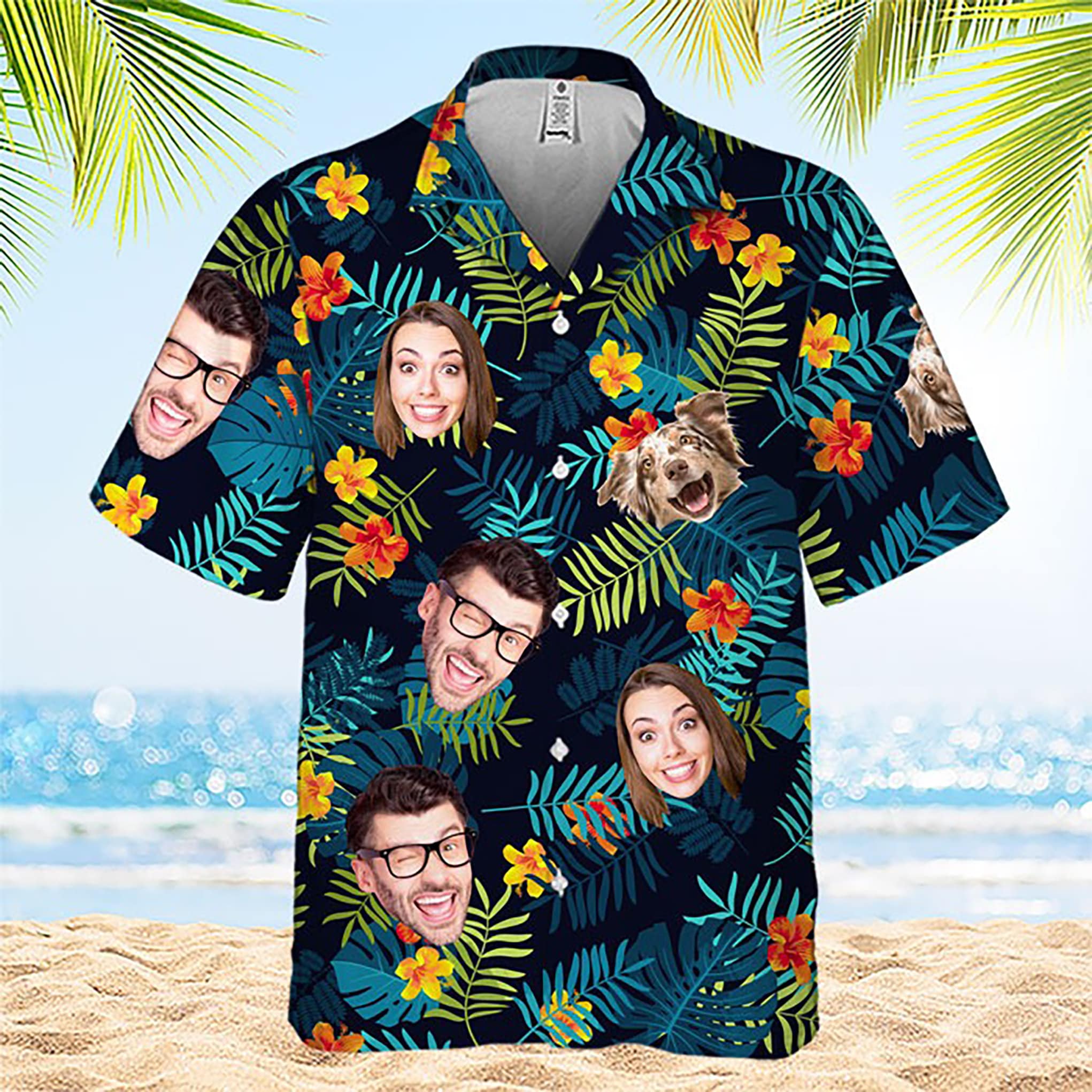 Discover Custom Photo Tropical Vibes Only - Family Personalized Face Custom Unisex Hawaiian Shirt