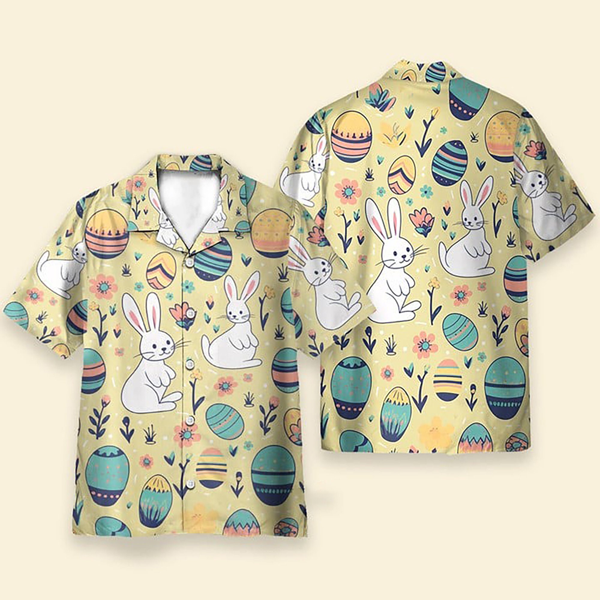 Discover Cute Bunny Und Easter Eier Yellow Seamless Pattern Hawaiians Shirt