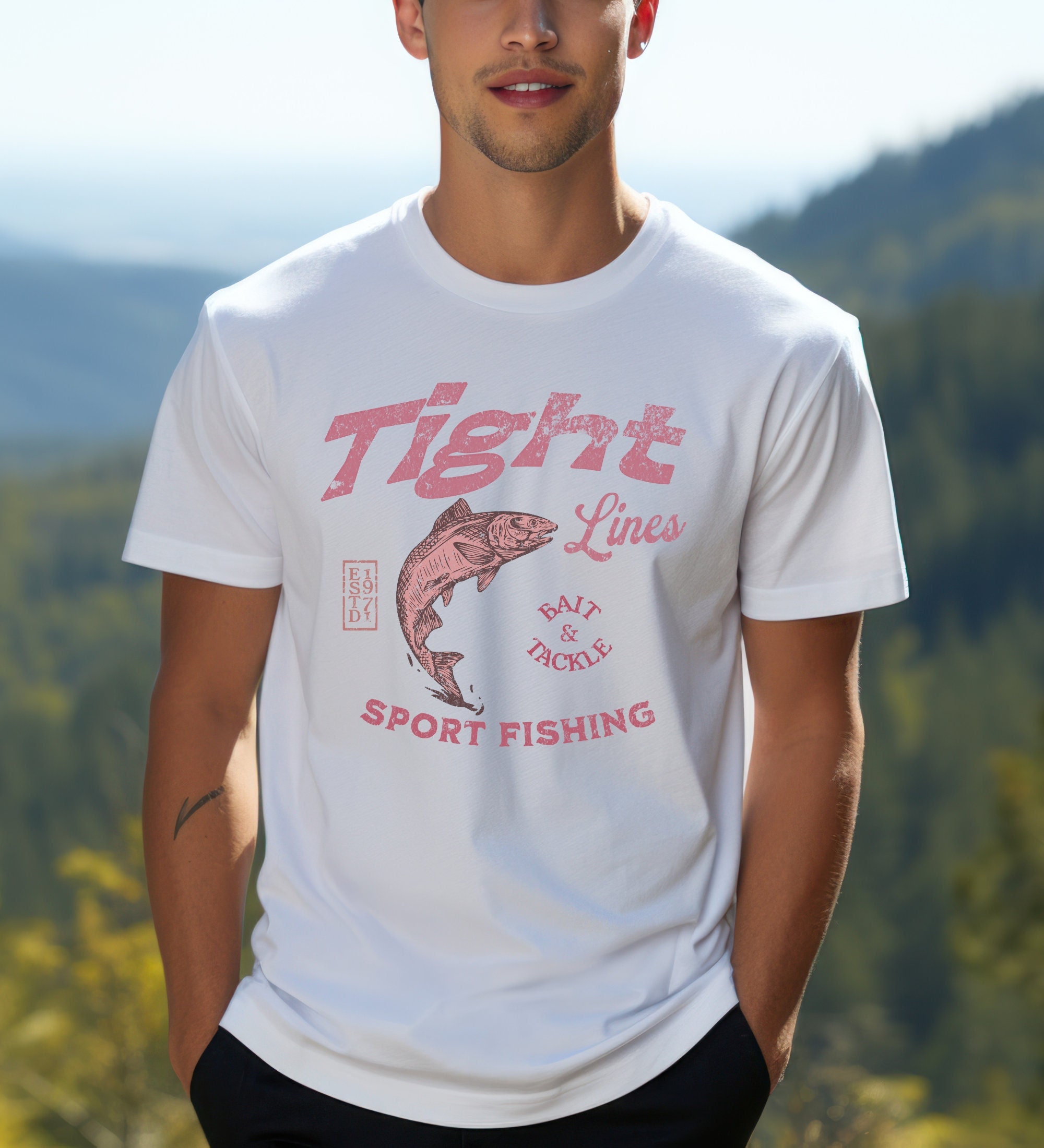Tight Lines Fish T-Shirt, Fishing Shirt, Angler Short Sleeve Tee, Outdoor Activewear, Gift for Fisherman Dad Son, Father's Day Gift