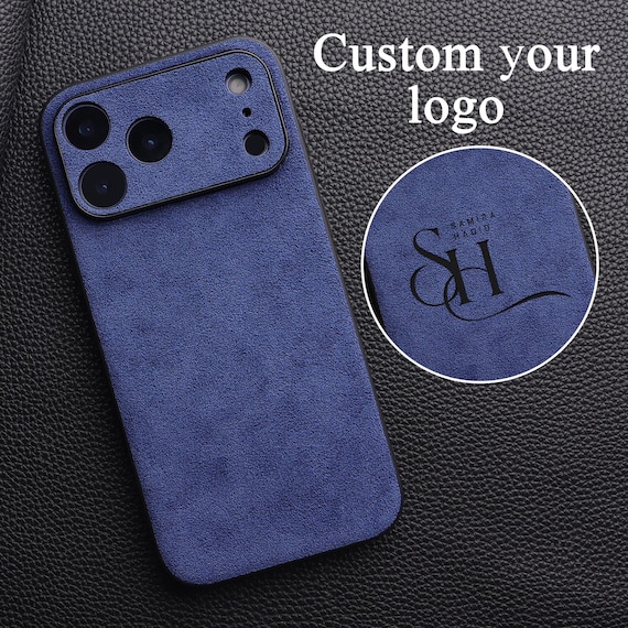 Custom Alcantara iPhone Case for  iPhone 17/16/15/14/13/12: Monogram Name Logo, Luxury Suede Cover