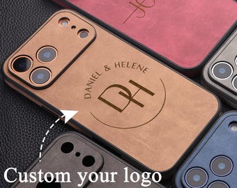 Personligt iPhone 17/16/15/14/13/12/11 Läderfodral: Anpassat namn, Fullständigt kameraskydd
