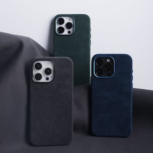 Benutzerdefiniertes Logo Alcantara Magafe Handyhülle FÜR iPhone 16/15/15 Pro/15 Pro Max, 14 Pro/Pro Max, Original Design, personalisierte Hülle, Waldgrün