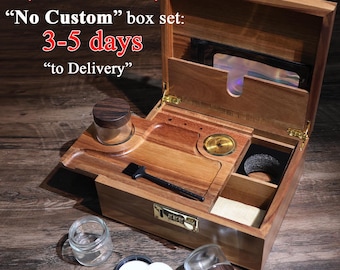 Custom Acacia Wood Storage Box: Password Lock, Hygrometer, Glass Jars