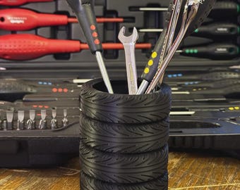 Tire Stack Pen Holder: 3D Printed Desk Organizer for Car Lovers