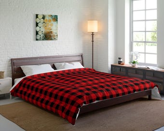 Buffalo Plaid Christmas Comforter: Red Black Rustic Cabin Bedding
