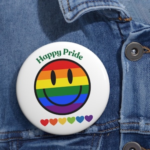 レインボースマイリーフェイスプライドピン：LGBTQIA+ゲイ権利バッジ