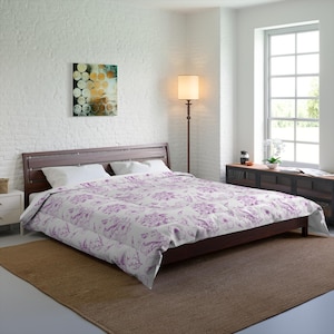 Lavender Floral Comforter: Cozy Bird Print Bedding