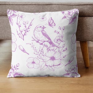 Lavender Floral Toss Pillow English Garden Flowers Accent Pillow Square Decorative Cushion Chair Home Decor Housewarming Gift Bedding