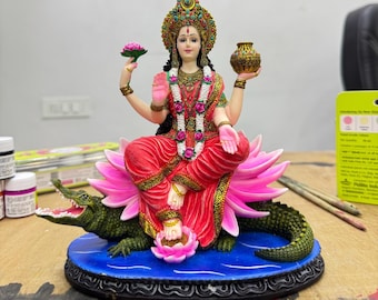 Handbemaltes Ganga Mata Idol: Resin hinduistische Göttin Statue, 19 cm