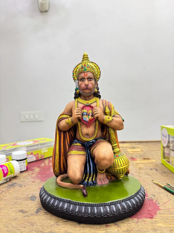 Hanuman Idol Kneeling Pose With Ram Sita Darshan-height-8 Inches