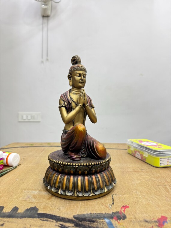 Kneeling Buddha Statue Folded Hands-tibetan Style-hand Painted