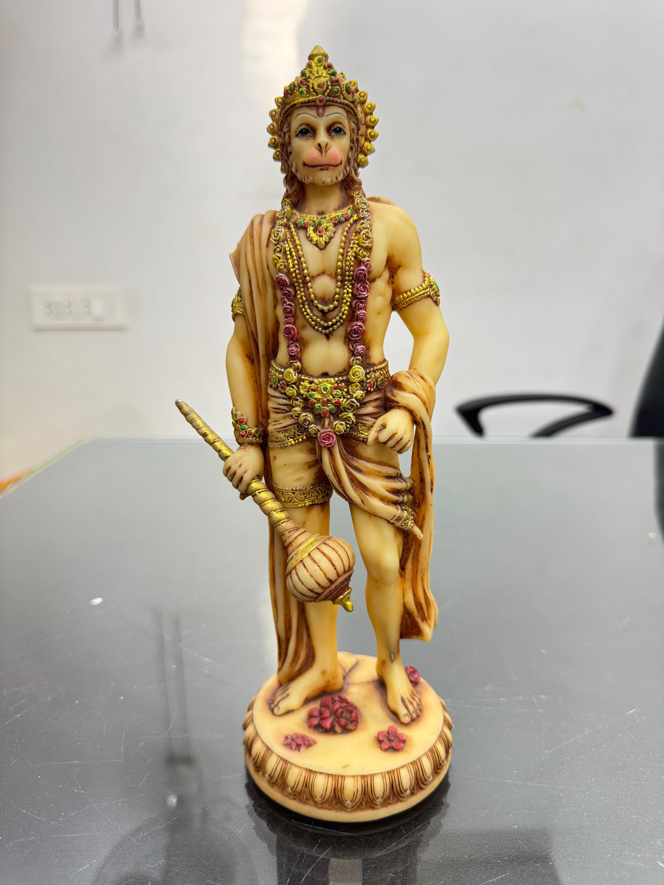Hanuman Idol Standing Holding Gada on Base-height-10.5 Inches