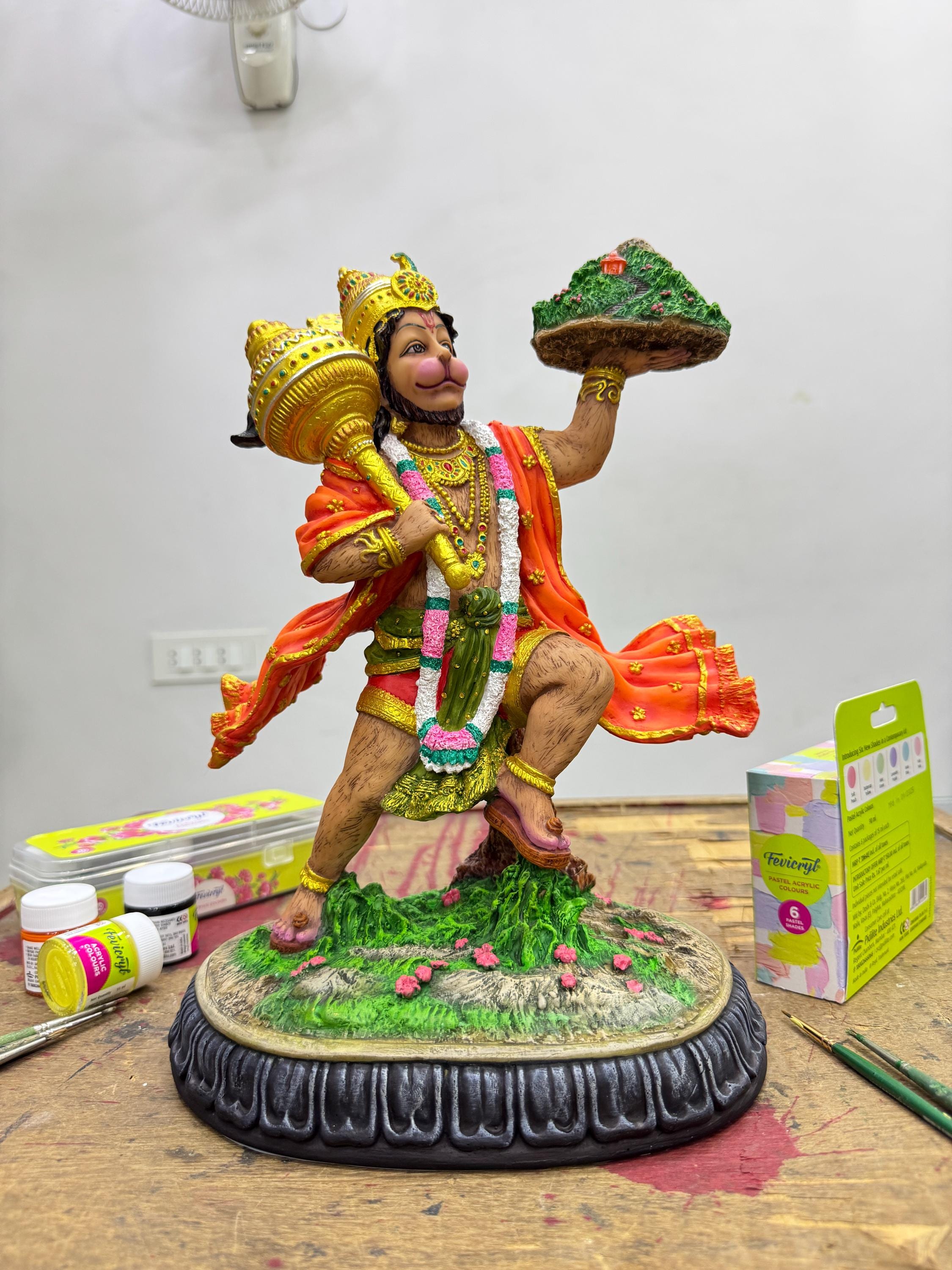 Hanuman Idol Flying Pose With Holding Hill of Herbs-height-12