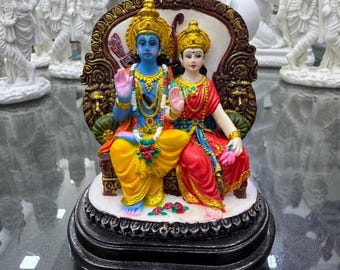 Small Sitting Ram Sita Idol On Base-Height-4.5 Inches-Handpainted-Statue For Temple