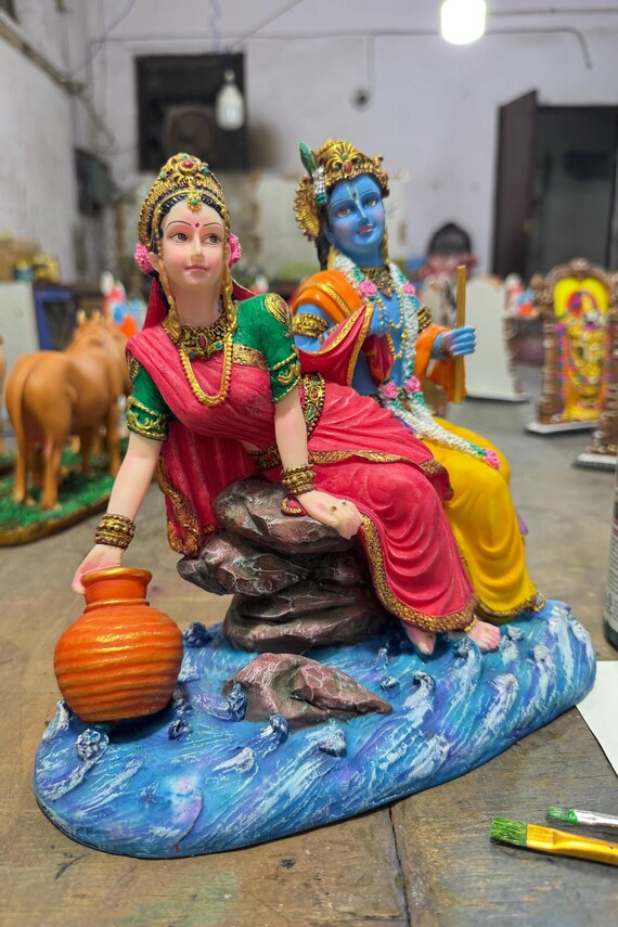 3D Illusion Radha Krishna LED Lamp – Laser-Engraved Acrylic Statue With Yellow Lights, Wooden Base For Home Décor, Mandir, Dashboard & Gifting (4.35" X 2" X 4.35")
