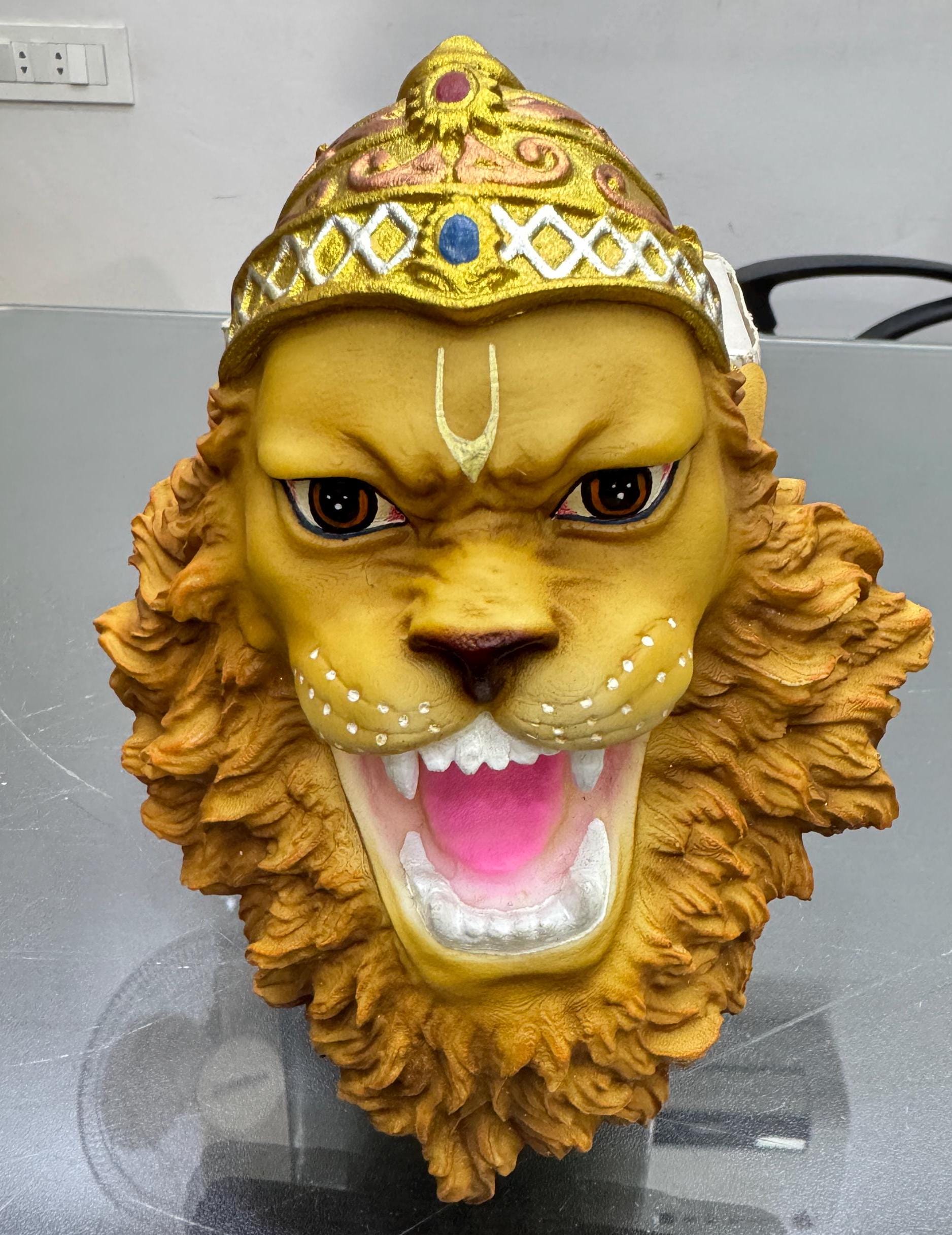 Narsimha Lion Face Wall Hanging-handpainted-height-4.5