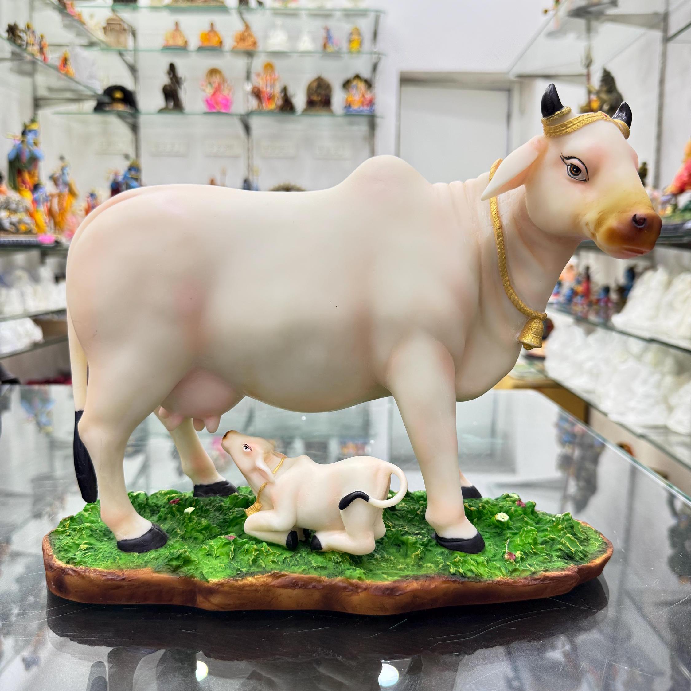 Cow and Calf Idol Standing on Base-white Color-length-13