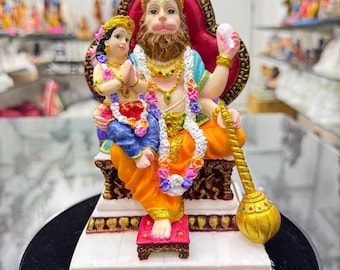 Large Narsimha Sitting With Prahalad On Stage-Handpainted-Height-7.5"-Resin