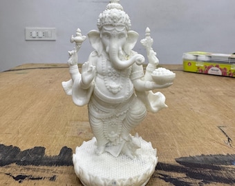 Standing Ganesh Statue Hand painted Ganpati Murti-Height-5.5 Inches-Resin-Hindu God For Prosperity-White Color