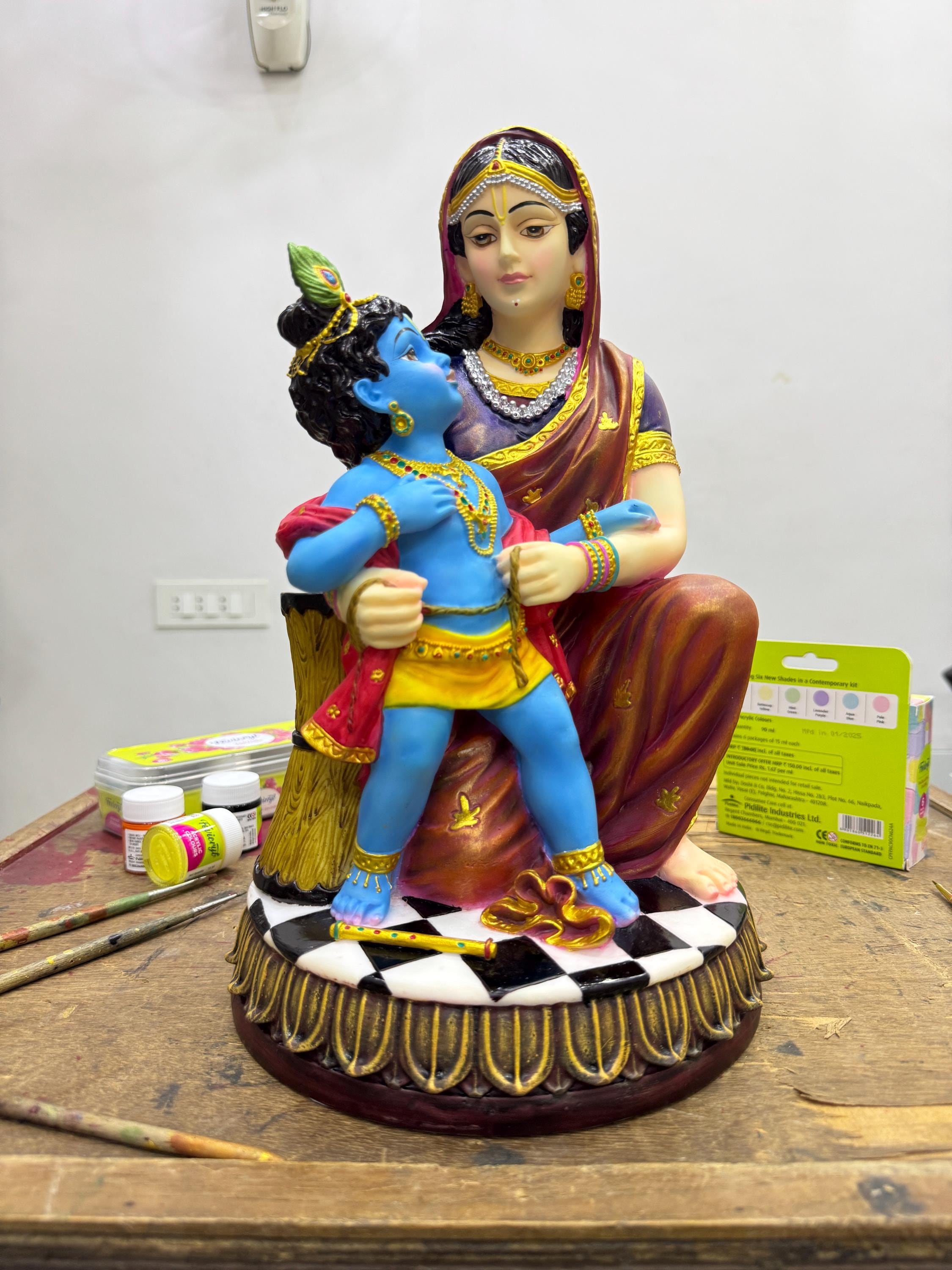 Maa Yashoda Holding Baby Krishna-hand Painted-damodar Leela-height