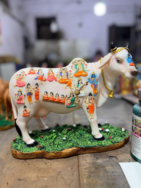 Kamdhenu Cow Idol-height-8.5 Inches-resin-holy Cow-handpainted-gau