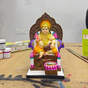 Sitting Kuber Statue Hand painted Kuberan Murti-Height-7.5 Inches-Resin-Hindu God For Wealth-Colored Finish-Kuber Idol