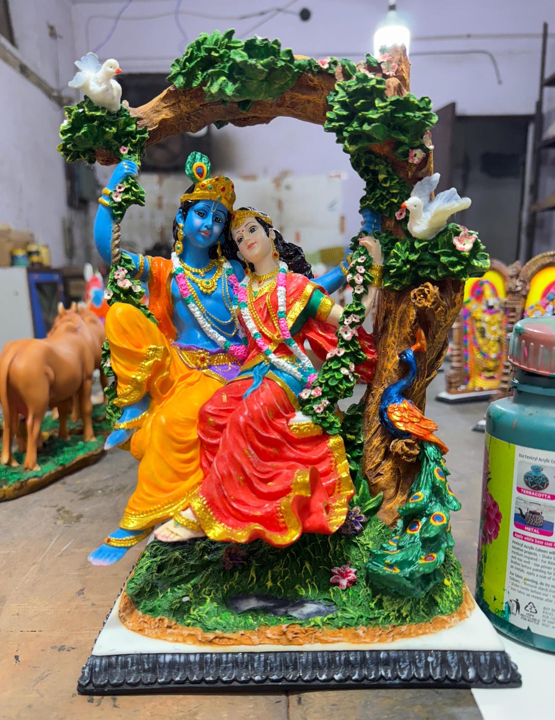 Large Sitting Radha Krishna Idol on Swing-height-12.5 Inches