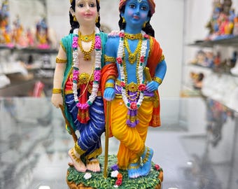 Krishna Idol Balram Idol Standing Together-Handpainted-Resin-Height-7&quot;-Hindu Statue