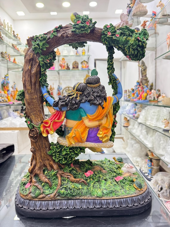 Large Sitting Radha Krishna Idol on Swing-height-20.5 Inches