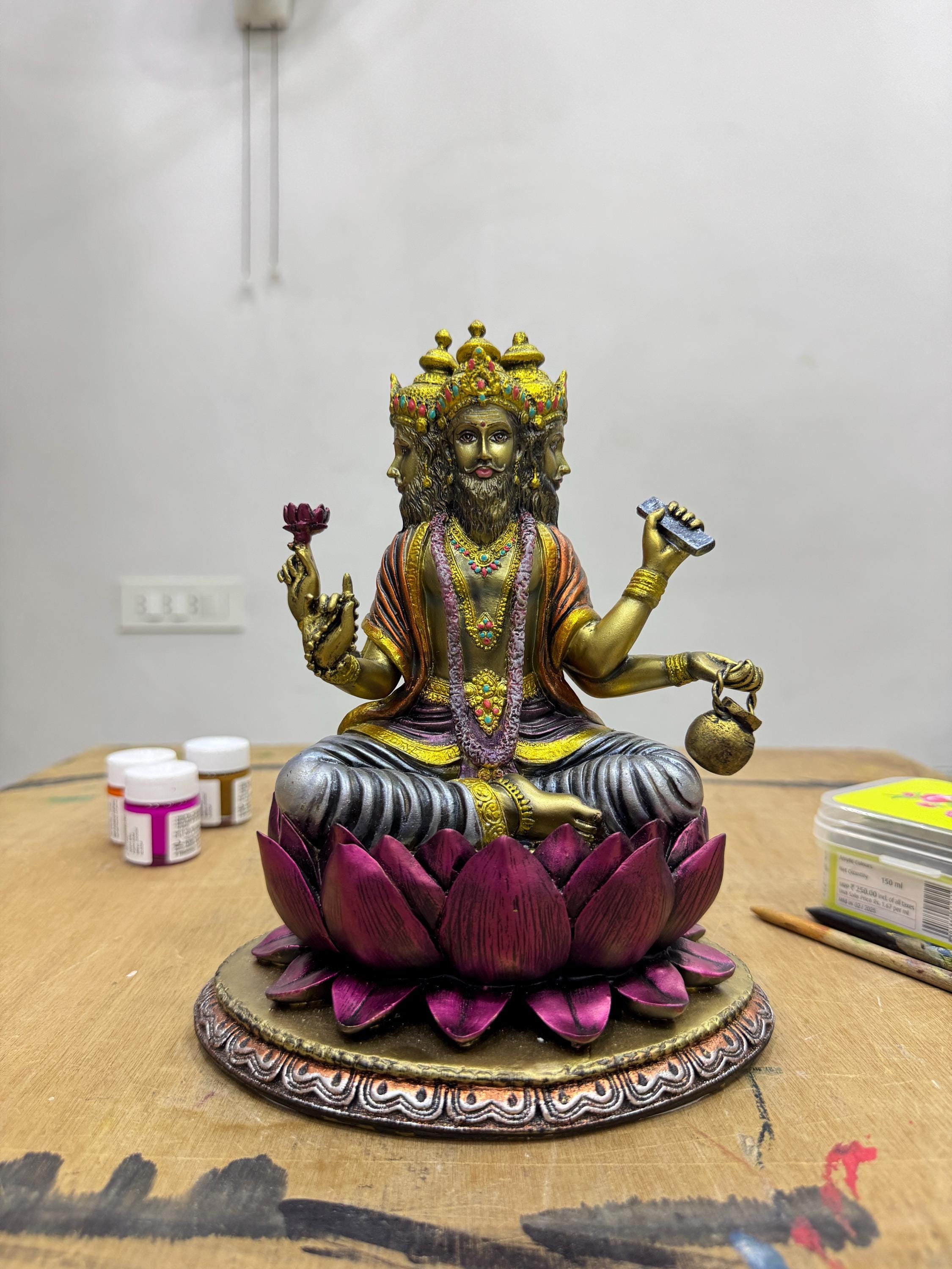 Sitting Brahma Statue Hand Painted Brahama Murti-height-7.5 Inches