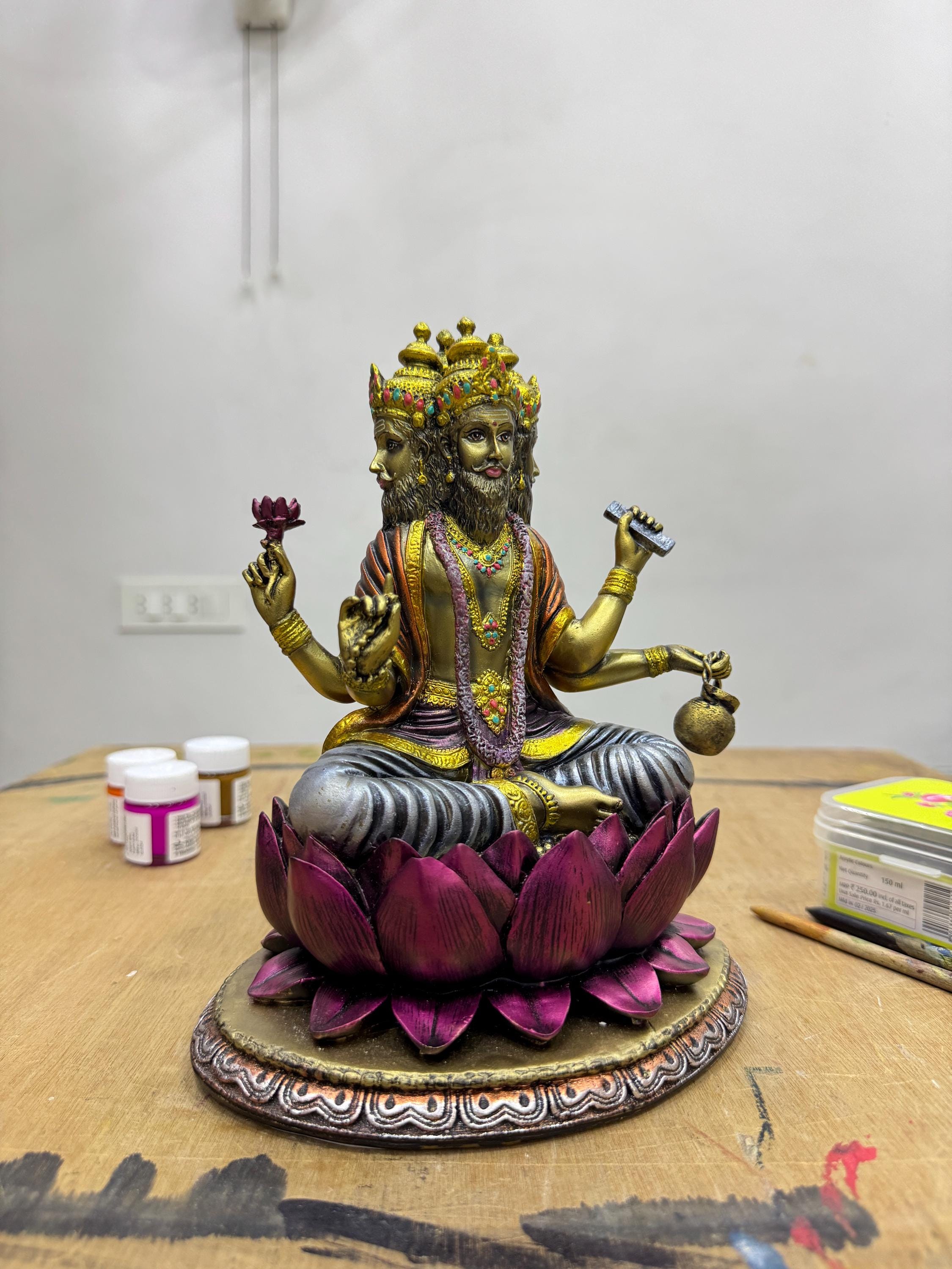 Sitting Brahma Statue Hand Painted Brahama Murti-height-7.5 Inches