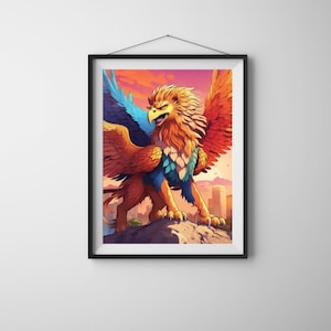 Mystical Griffin - Digital Fantasy Art Print, Abstract Mythical Griffin, Mythical Creature Art, Abstract Expressionism Digital Print