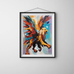 Mystical Griffin - Digital Fantasy Art Print, Abstract Mythical Griffin, Mythical Creature Art, Abstract Expressionism Digital Print