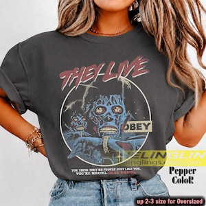 Sie leben! Ober-Poster 1988 T-Shirt, Alien-Film-Grafik-T-Shirt, Sci-Fi-Film-Shirt, Vintage-Horror-Kleidung, Retro-Kultklassiker-Top RZ