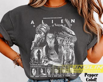 T-shirt souple Alien Romulus 2024, t-shirt science-fiction horreur, cadeau vaisseau spatial extraterrestre, chemise amateur d'OVNI, haut invasion extraterrestre galaxie FD