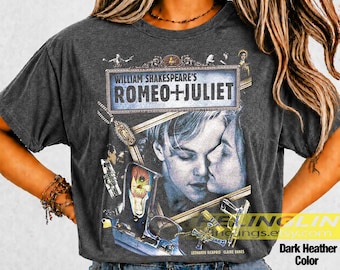 Romeo + Giulietta 1996 T-shirt unisex Softstyle, maglietta da film romantico/poliziesco, maglietta ispirata alla letteratura shakespeariana, maglietta da film classico, regalo per amanti dei libri FD
