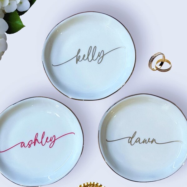 Personalized Gold-Trimmed Jewelry Dish - Thoughtful Gift for Any Occasion,Bridesmaid Gifts, Engagement Ring Dish, Personalized Jewelry