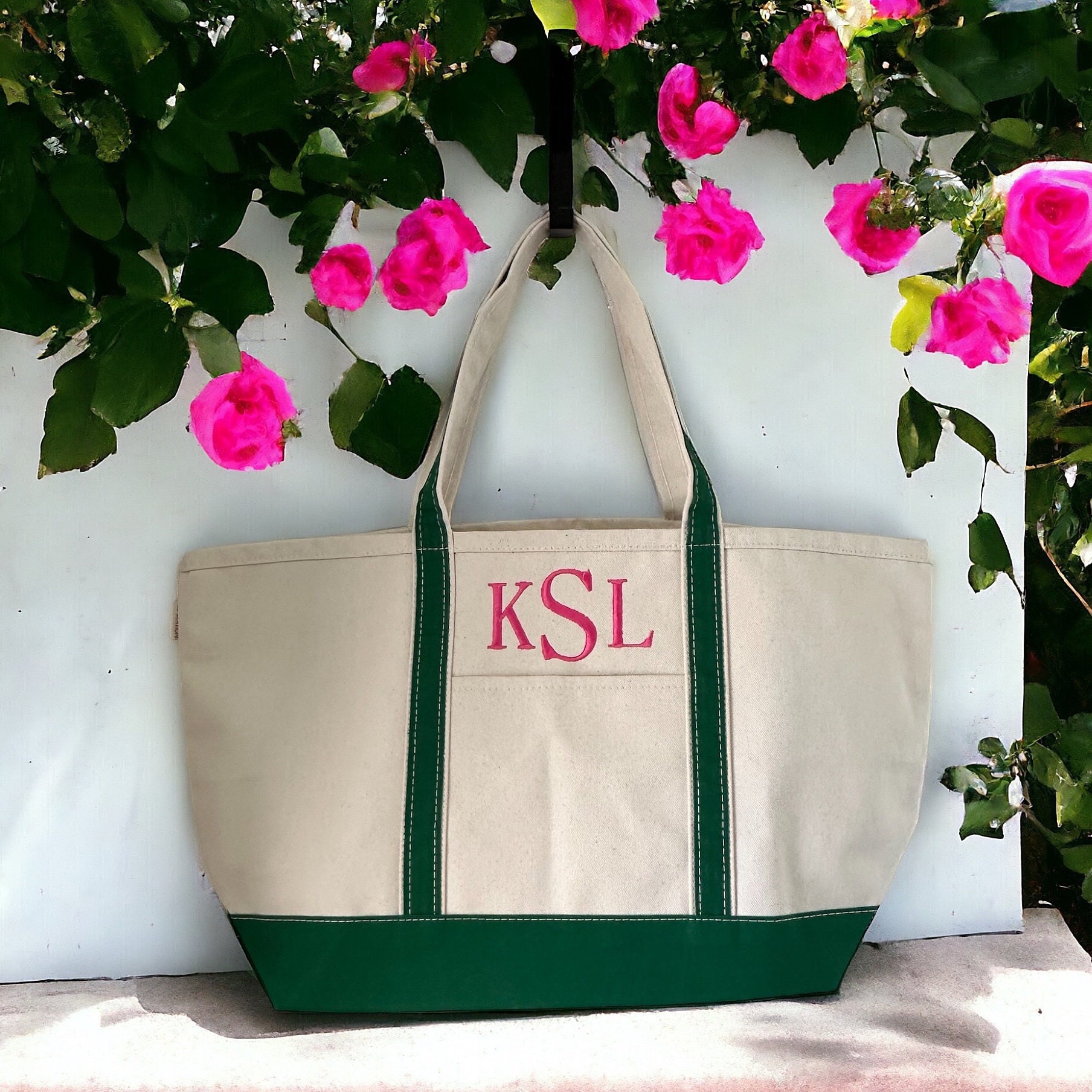 Custom Monogram Canvas Tote Bag, Bridesmaid Beach Gift (14x25x9