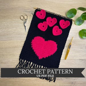 Crochet Pattern Valentine&#39;s Love Wall Hanging - Valentine Heart Wall Decor - Tapestry Crochet Wall Hanging - Digital Download - DCW003