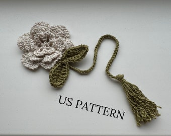 Crochet Bookmark Pattern Flower Floral with Leaves Minimalistic Easy Crochet with Detailed English Instructions with Photos Digital Download