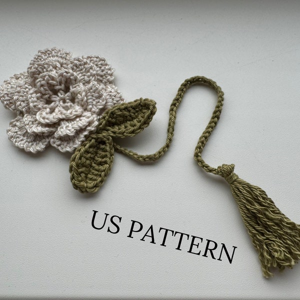 Crochet Bookmark Pattern Flower Floral with Leaves Minimalistic Easy Crochet with Detailed English Instructions with Photos Digital Download