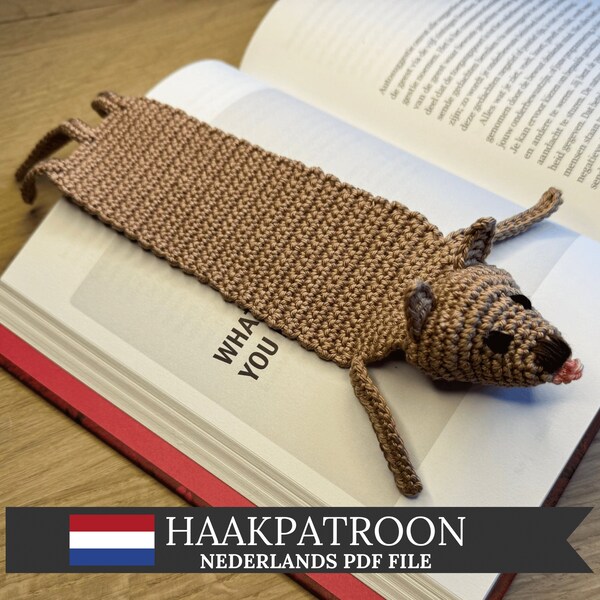 Haakpatroon hond boekenlegger makkelijk patroon met geschreven instructies en foto's -  digitale PDF download - Nederlands patroon