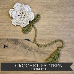 Floral Bookmark Crochet Pattern Flower Floral with Leaves Easy Crochet with Detailed Photos Minimalistic Design English Digital Download