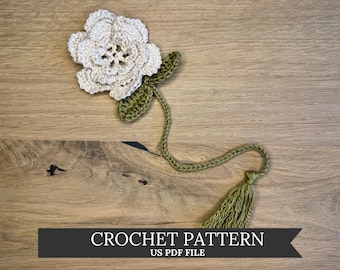 Floral Bookmark Crochet Pattern Flower Floral with Leaves Easy Crochet with Detailed Photos Minimalistic Design English Digital Download