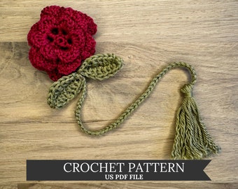 Crochet Bookmark Pattern Flower Floral with Leaves Minimalistic Easy Crochet with Detailed English Instruction with Photos Digital Download
