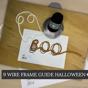 Halloween Wire Art Template Drahtrahmen Biegeanleitung - Gestrickte Drahtkunst-Schablone I-cord DIY Kürbis Gespenst Katze Fledermaus Hexenhut Spinne
