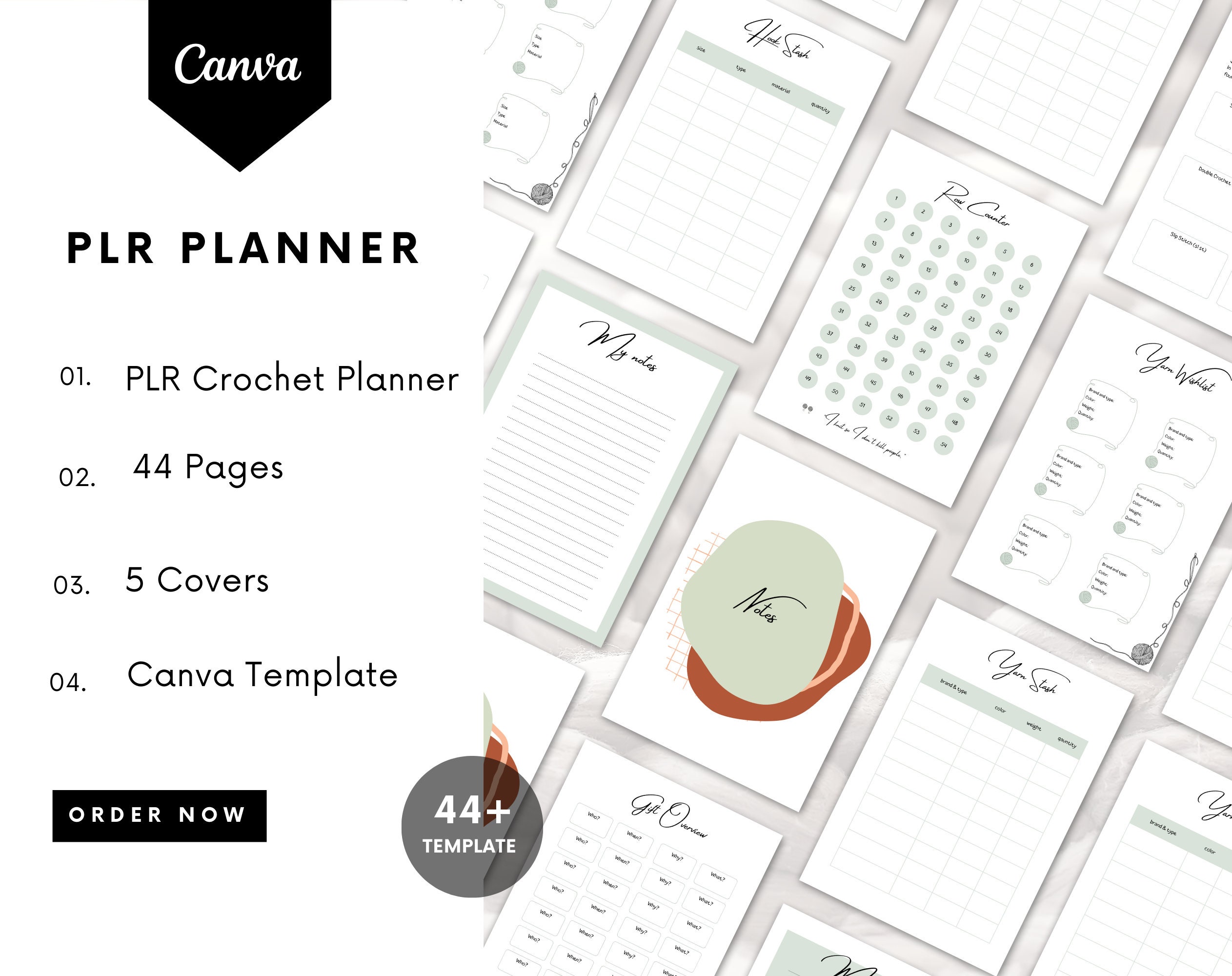 PLR Ultimate Crochet Planner Journal Canva Template 44 Pages + 5 Covers ...