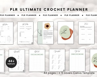 PLR Ultimate Crochet Planner Journal Canva Template 44 pages + 5 covers in A4 size Digital Download