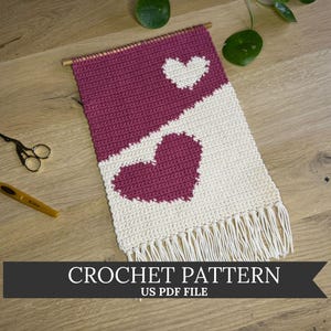 Crochet Pattern Double Love Wall Hanging - Valentine Heart Wall Decor - Tapestry Crochet Wall Hanging - Digital Download - DCW002